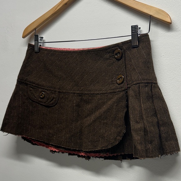 Vintage Abercrombie & Fitch Low Rise Micro Mini Skirt Wool Silk Lined Brown 2 - Picture 4 of 10